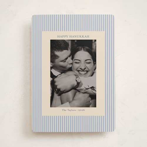 This is a sky hanukkah cards with standard by Beth Vassalo called timeless stripes printing on recycled smooth signature in standard