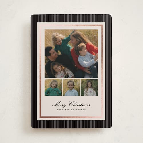 This is a midnight foil pressed holiday cards with foil pressed by Amy Kross called nicholas printing on recycled smooth signature in standard