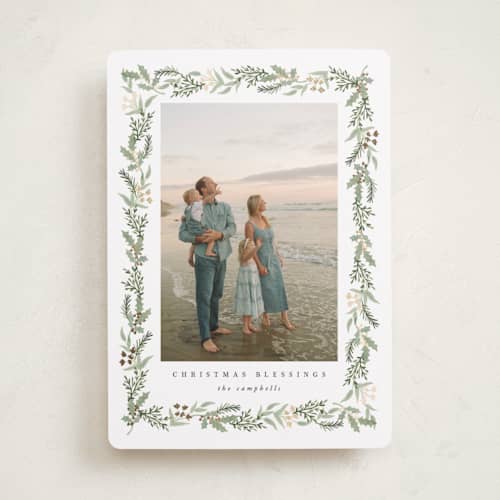 This is a snow foil pressed holiday cards with foil pressed by Amy Kross called alice printing on recycled smooth signature in standard