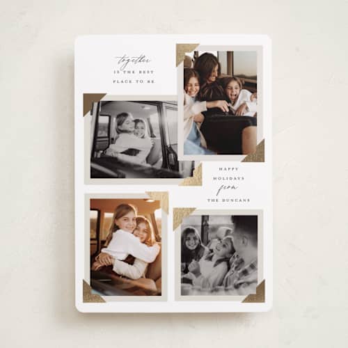 This is a snow foil pressed holiday cards with foil pressed by Maria Alou called holiday scrapbook printing on recycled smooth signature in standard