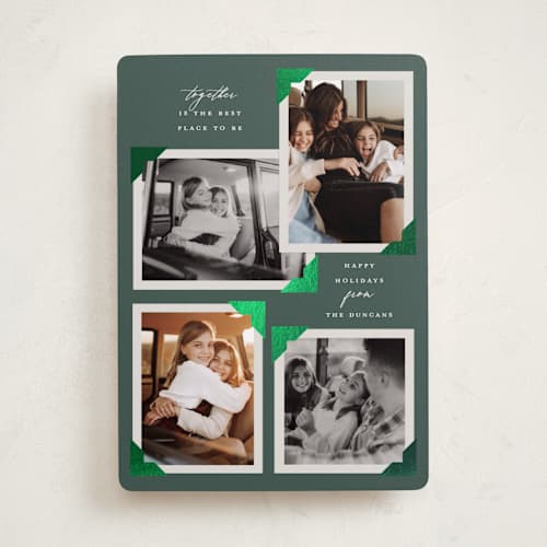This is a wreath foil pressed holiday cards with foil pressed by Maria Alou called holiday scrapbook printing on recycled smooth signature in standard