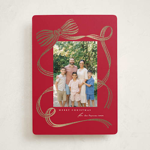 This is a cranberry foil pressed holiday cards with foil pressed by Carrie ONeal called neddy printing on recycled smooth signature in standard