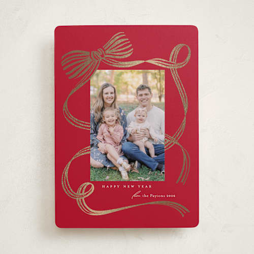 This is a cranberry foil pressed holiday cards with foil pressed by Carrie ONeal called neddy printing on recycled smooth signature in standard