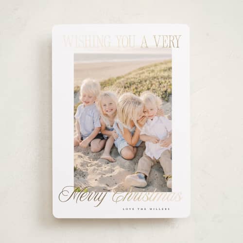 This is a snow foil pressed holiday cards with foil pressed by Benita Crandall called bright & merry printing on recycled smooth signature in standard