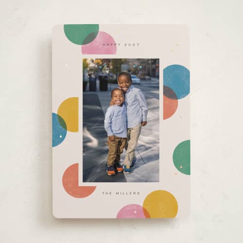 This is a bold primary foil pressed holiday cards with foil pressed by Michelle Taylor called big confetti printing on recycled smooth signature in standard