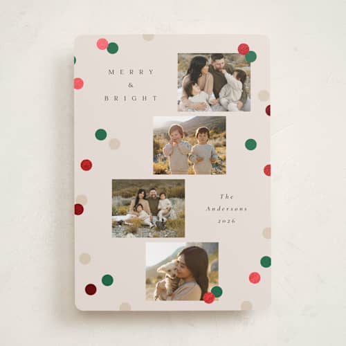 This is a ivory foil pressed holiday cards with foil pressed by Katie Zimpel called vintage confetti printing on recycled smooth signature in standard