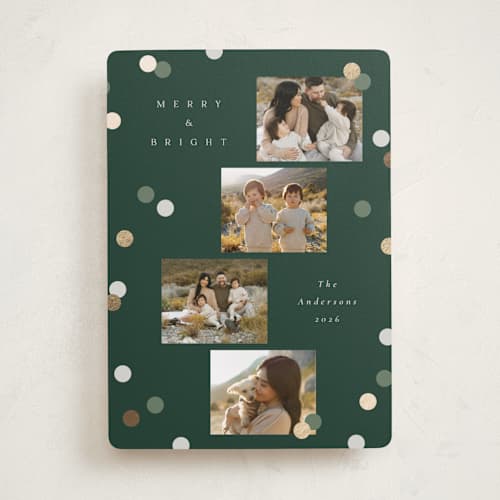 This is a forest foil pressed holiday cards with foil pressed by Katie Zimpel called vintage confetti printing on recycled smooth signature in standard