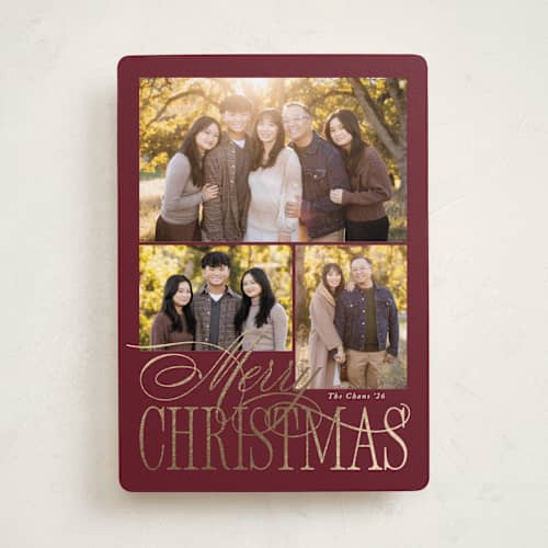 This is a mulberry foil pressed holiday cards with foil pressed by Brianne Larsen called elegant three printing on recycled smooth signature in standard