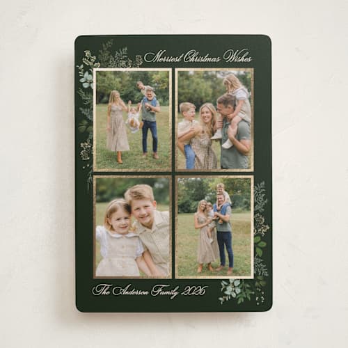 This is a juniper foil pressed holiday cards with foil pressed by Susan Moyal called natural holiday printing on recycled smooth signature in standard