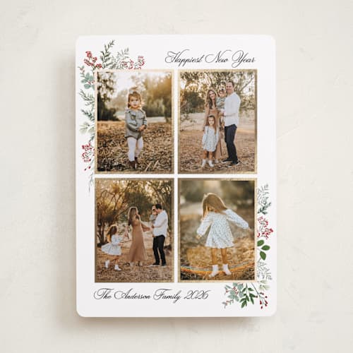 This is a cranberry foil pressed holiday cards with foil pressed by Susan Moyal called natural holiday printing on recycled smooth signature in standard