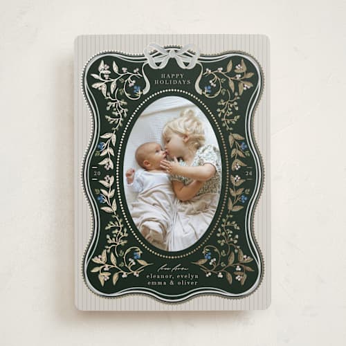 This is a verdant foil pressed holiday cards with foil pressed by Ana de Sousa called waves of greenery printing on recycled smooth signature in standard