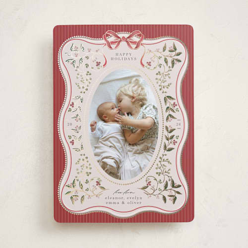 This is a holly berry foil pressed holiday cards with foil pressed by Ana de Sousa called waves of greenery printing on recycled smooth signature in standard