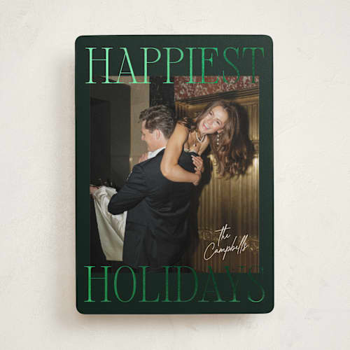 This is a evergreen foil pressed holiday cards with foil pressed by Ekko Studio called glam greeting printing on recycled smooth signature in standard