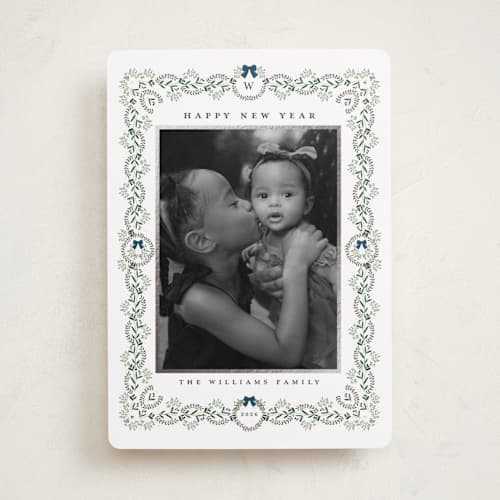 This is a blue spruce foil pressed holiday cards with foil pressed by Susan Moyal called detailed printing on recycled smooth signature in standard