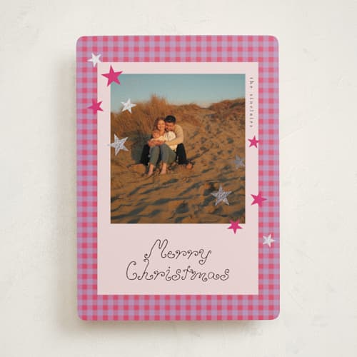 This is a candy foil pressed holiday cards with foil pressed by Vivian Yiwing called stickers printing on recycled smooth signature in standard