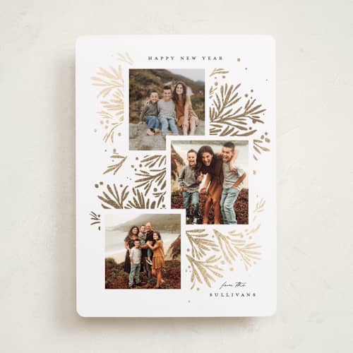 This is a snow foil pressed holiday cards with foil pressed by Julie Murray called foil branches printing on recycled smooth signature in standard