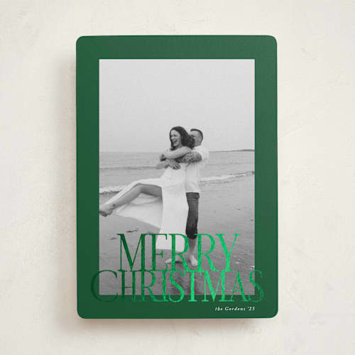 This is a pine foil pressed holiday cards with foil pressed by Brianne Larsen called the bold border printing on recycled smooth signature in standard