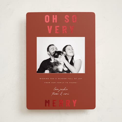 This is a holly foil pressed holiday cards with foil pressed by Sierra Lee called oh so very merry printing on recycled smooth signature in standard