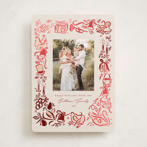 This is a eggnog foil pressed holiday cards with foil pressed by Julie Murray called and a partridge printing on recycled smooth signature in standard