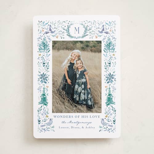 This is a blue spruce foil pressed holiday cards with foil pressed by Petra Kern called wonders of nature printing on recycled smooth signature in standard