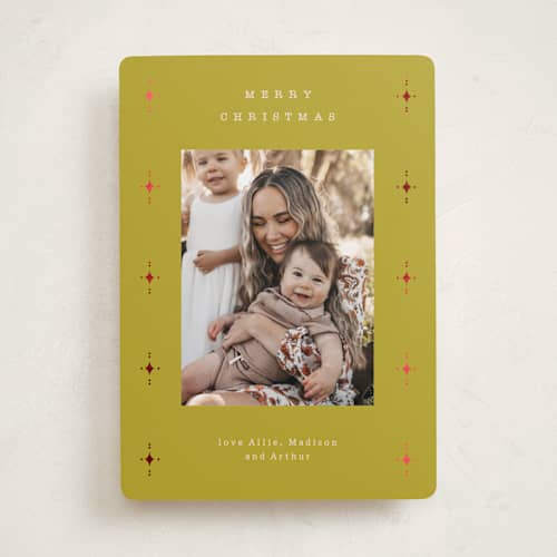 This is a mojito foil pressed holiday cards with foil pressed by Carrie ONeal called maple bourbon printing on recycled smooth signature in standard