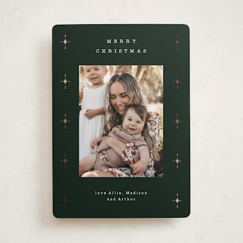 This is a coal foil pressed holiday cards with foil pressed by Carrie ONeal called maple bourbon printing on recycled smooth signature in standard