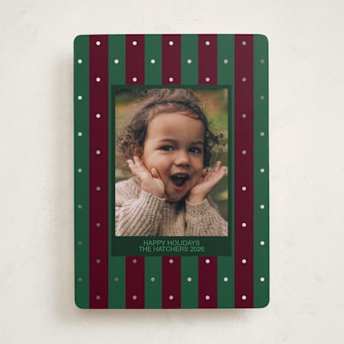 This is a jewel foil pressed holiday cards with foil pressed by Inkblot Design called dotted stripe printing on recycled smooth signature in standard