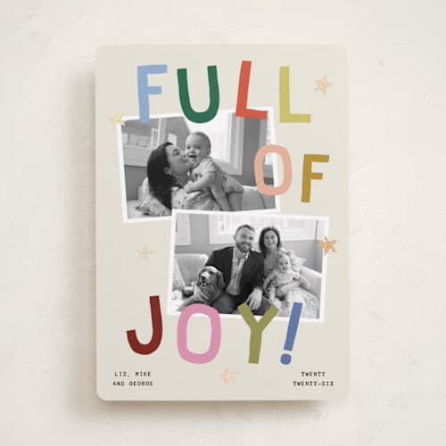 This is a jubilant foil pressed holiday cards with foil pressed by Kercia Jane called full of joy (& cheer) printing on recycled smooth signature in standard