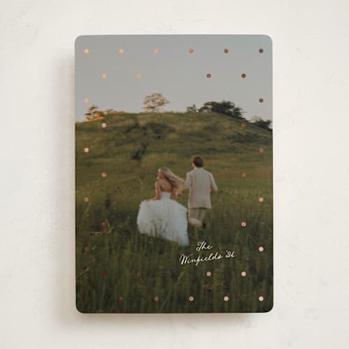 This is a vanilla foil pressed holiday cards with foil pressed by Morgan Kendall called speckled printing on recycled smooth signature in standard