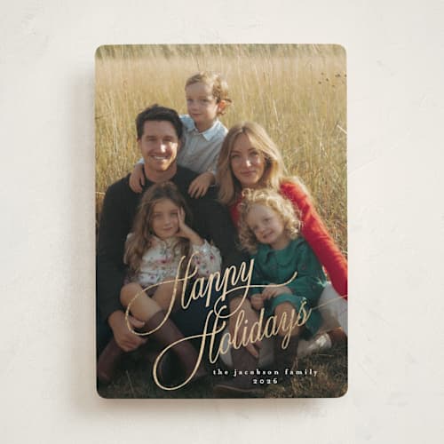 This is a snowfall foil pressed holiday cards with foil pressed by Chris Griffith called holidaywonders printing on recycled smooth signature in standard