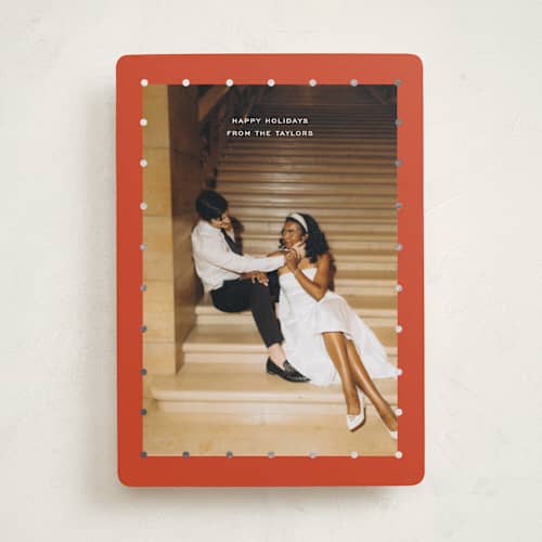 This is a cinnamon foil pressed holiday cards with foil pressed by Ekko Studio called delicate dots printing on recycled smooth signature in standard