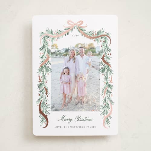 This is a pine foil pressed holiday cards with foil pressed by frau brandt called soft garland printing on recycled smooth signature in standard