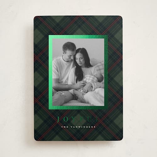 This is a pine foil pressed holiday cards with foil pressed by Olivia Kanaley Inman called balmoral green printing on recycled smooth signature in standard