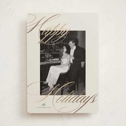 This is a cream foil pressed holiday cards with foil pressed by Carolyn Nicks called dreamy printing on recycled smooth signature in standard