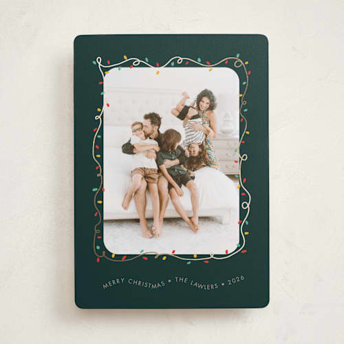 This is a forest foil pressed holiday cards with foil pressed by Holly Whitcomb called crazy lights printing on recycled smooth signature in standard