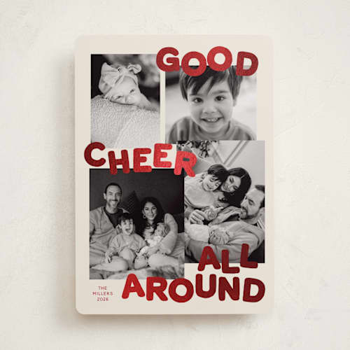 This is a poinsettia foil pressed holiday cards with foil pressed by Inkblot Design called good cheer printing on recycled smooth signature in standard