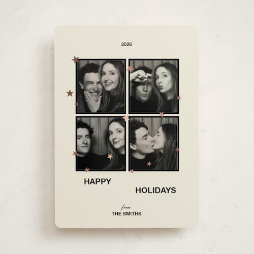 This is a vanilla foil pressed holiday cards with foil pressed by Helena Vitto called cinematic printing on recycled smooth signature in standard