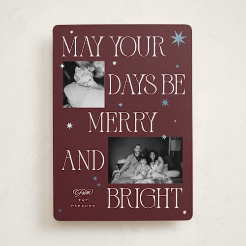 This is a fig foil pressed holiday cards with foil pressed by Leah Bisch called bright printing on recycled smooth signature in standard