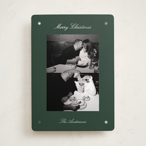 This is a pine foil pressed holiday cards with foil pressed by Kelly Watkins called stars printing on recycled smooth signature in standard