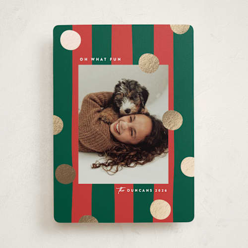 This is a mistletoe foil pressed holiday cards with foil pressed by Maria Alou called bold gift printing on recycled smooth signature in standard