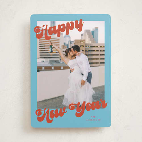 This is a cerulean new year photo cards with standard by Kelly Watkins called fun times printing on recycled smooth signature in standard