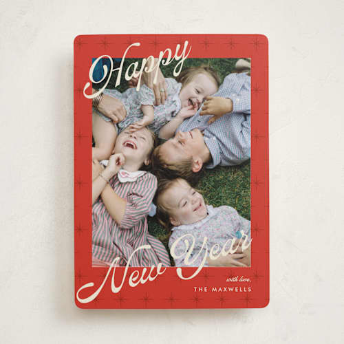 This is a cherry new year photo cards with standard by Ilene Guy called retro ny printing on recycled smooth signature in standard