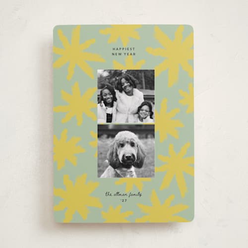 This is a lemon new year photo cards with standard by Carrie Moradi called starryworks printing on recycled smooth signature in standard
