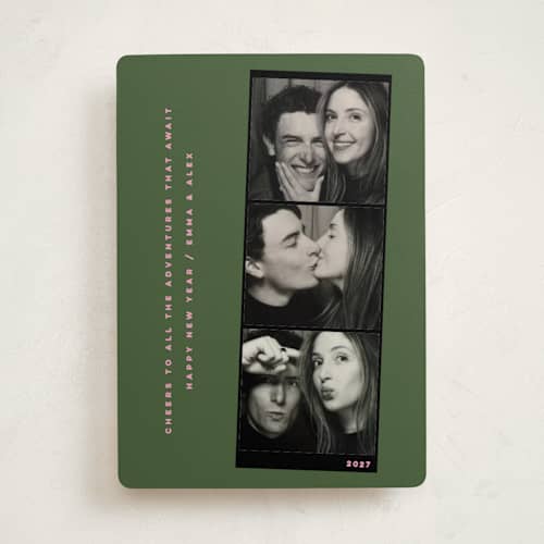 This is a olive new year photo cards with standard by Kristie Kern called snaps printing on recycled smooth signature in standard