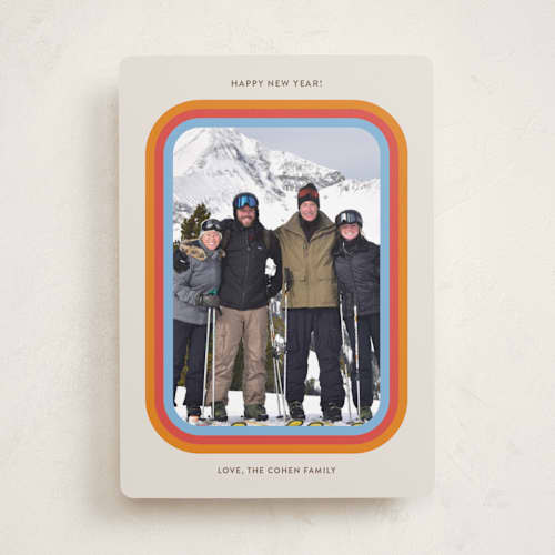 This is a confetti new year photo cards with standard by Megan Davis called cortina printing on recycled smooth signature in standard