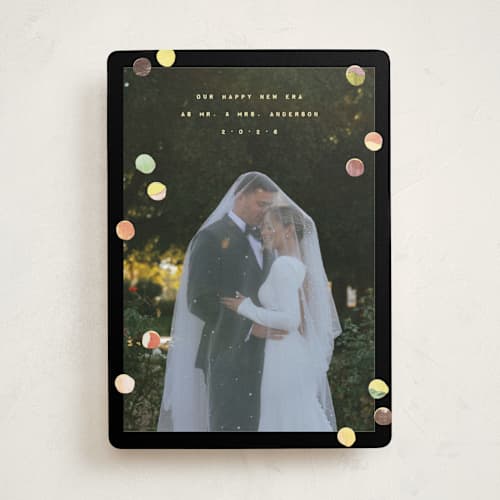 This is a midnight new year photo cards with standard by Anastasia Makarova called our new era printing on recycled smooth signature in standard