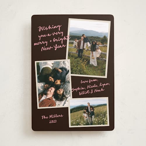This is a leather new year photo cards with standard by Elly called modern collage printing on recycled smooth signature in standard