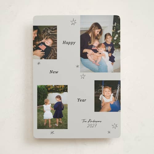 This is a ivory new year photo cards with standard by Cass Loh called scattered joy printing on recycled smooth signature in standard
