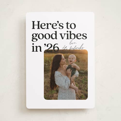 This is a coal new year photo cards with standard by Jackie Crawford called good vibes in 25 printing on recycled smooth signature in standard