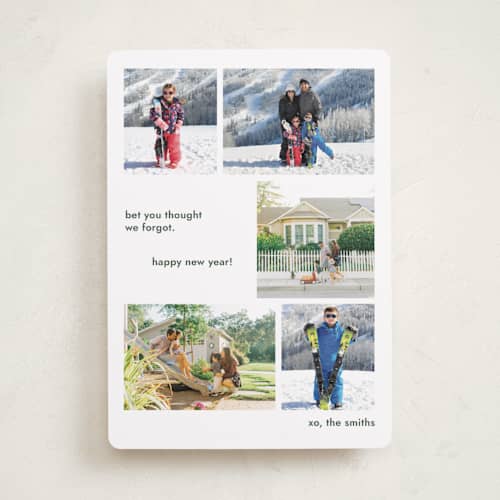 This is a evergreen new year photo cards with standard by Megan Davis called forgot printing on recycled smooth signature in standard